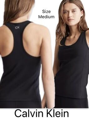 Calvin Klein Performance Tank Top - Size M - Black Racerback with Built-in Bra